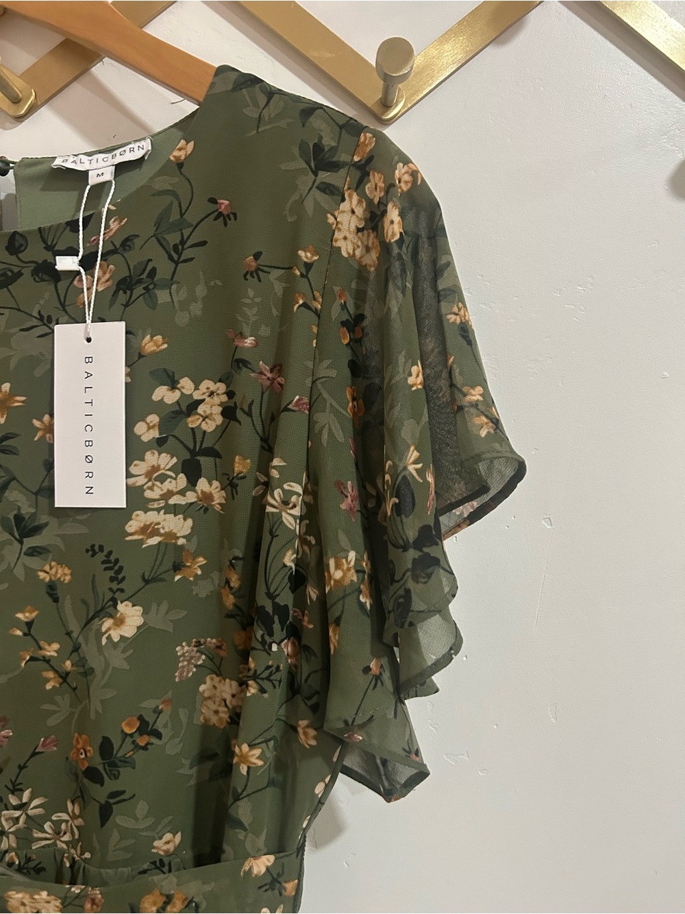 New!!! Baltic Born Olive Green Floral Midi Dress with Tie Waist - Picture 11 of 17